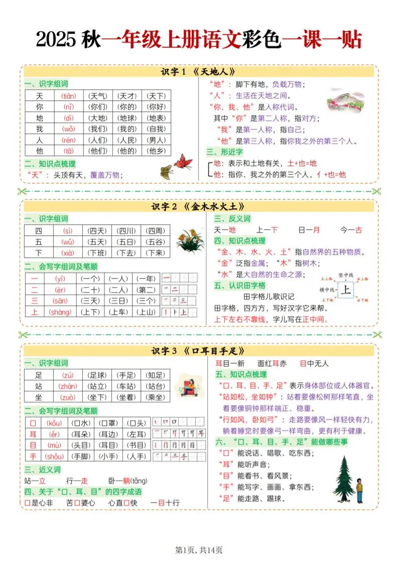 25秋一上语文彩色一课一贴（14页）-方舟智库