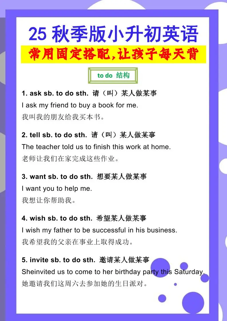【2025秋新版】小升初英语常用固定搭配-方舟智库