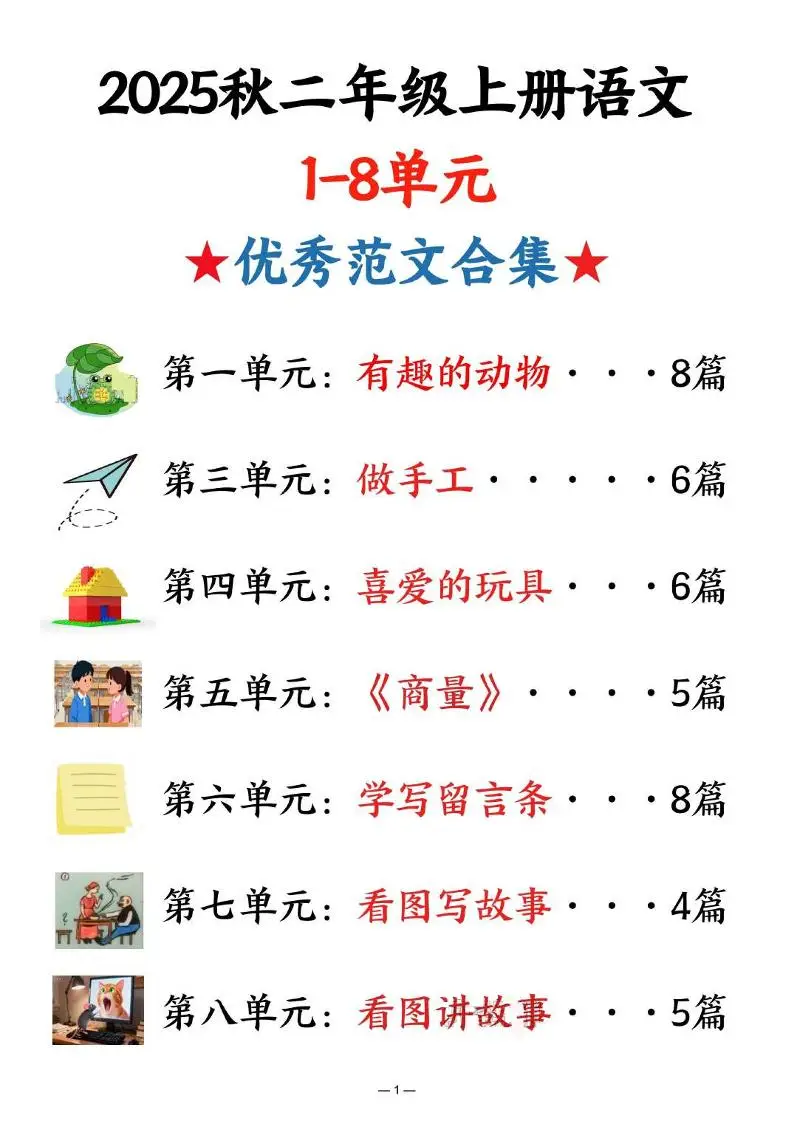 25秋二上语文1-8单元优秀范文合集（22页）-方舟智库