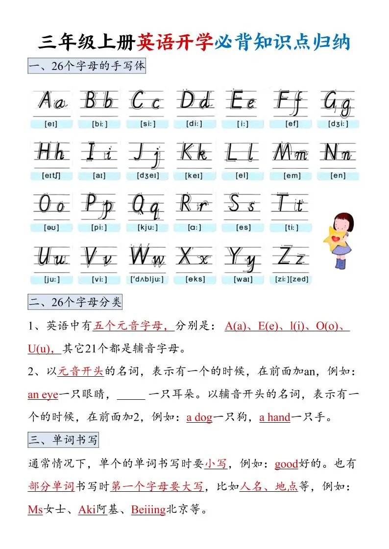 三年级上册英语开学必背知识点归纳-方舟智库