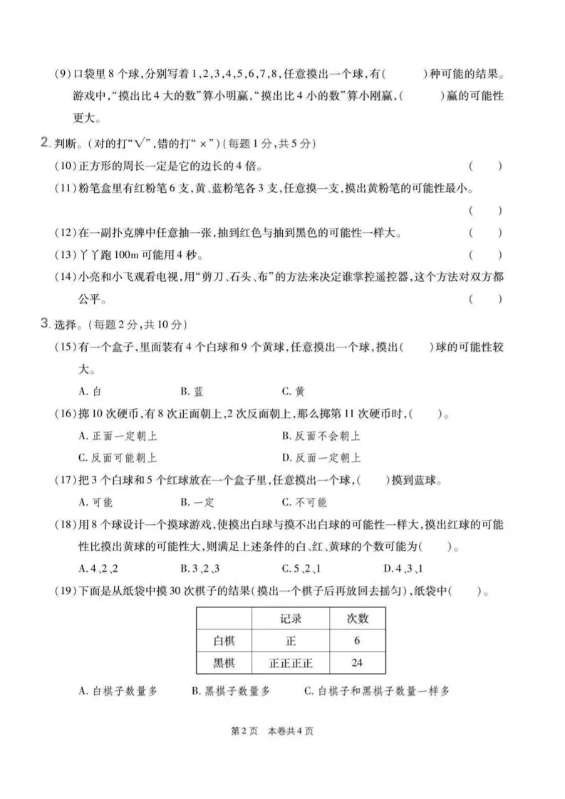 五年级上数学第四单元测试卷1《人教版》