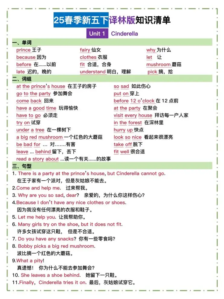五下译林英语知识清单-方舟智库