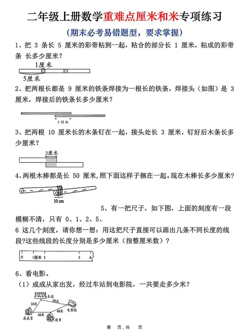 二上数学重难点厘米和米应用题易错专项练习（含答案10页）-方舟智库