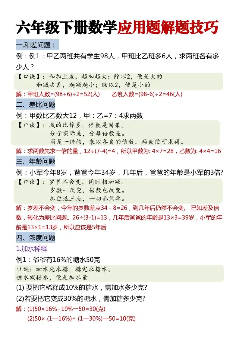 六年级下数学经典应用题解题技巧-方舟智库