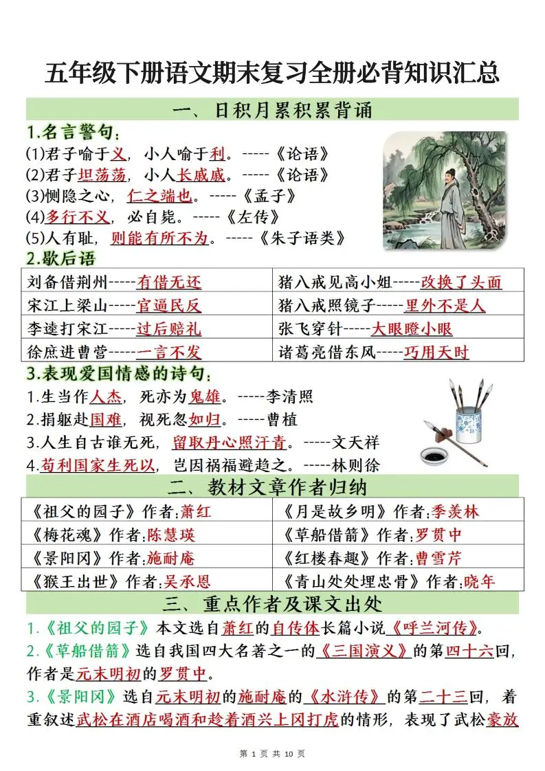 【期末复习全册必背知识点】五下语文-方舟智库