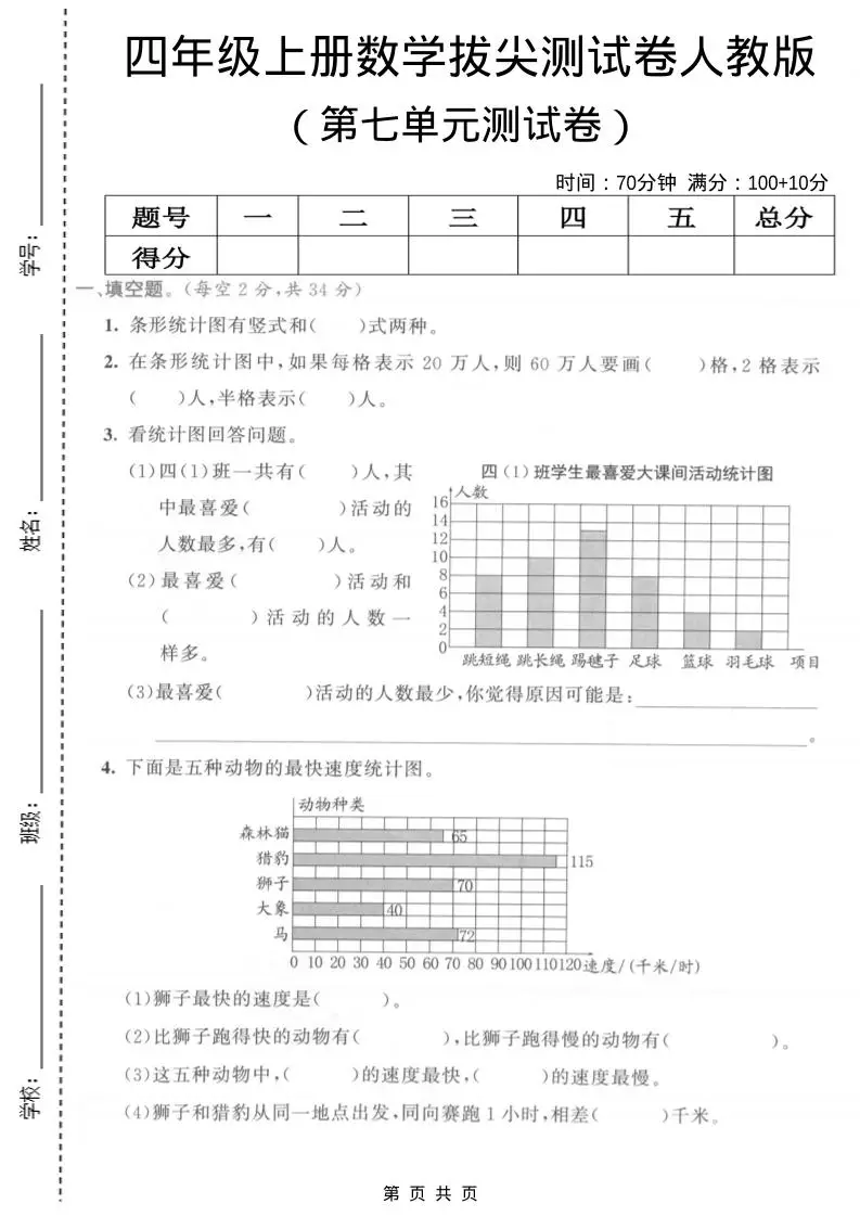 四年级上数学第七单元测试卷《人教版》-方舟智库