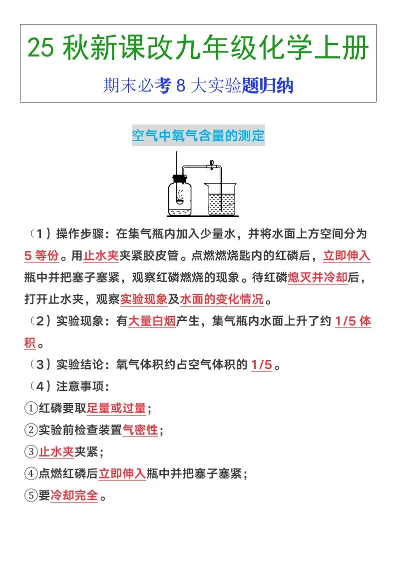 【2025秋新版】九年级上册化学期末必考8大实验题归纳-方舟智库