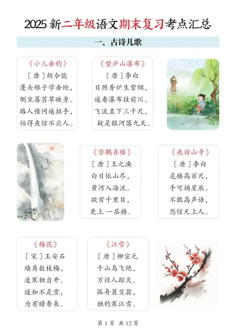 2025新二上语文期末复习考点汇总12页-方舟智库