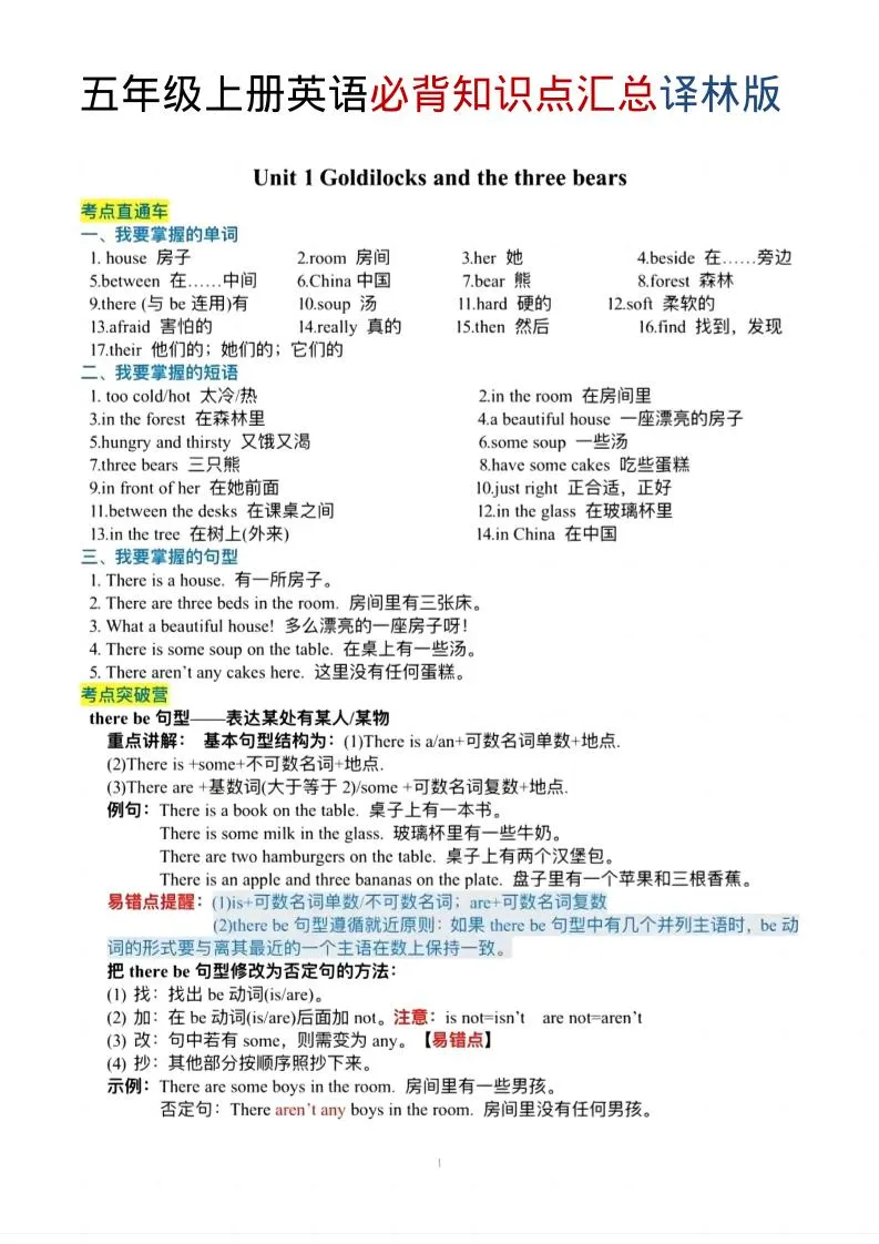 五年级上英语必背知识单《译林版》-方舟智库