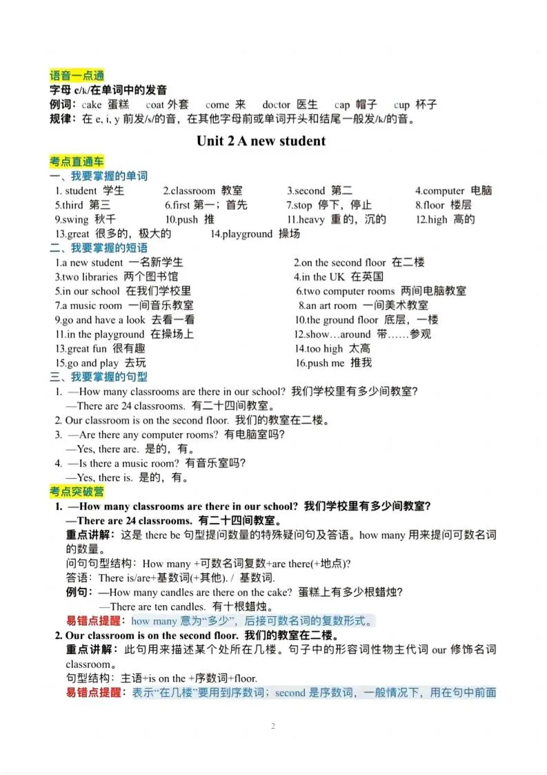 五年级上英语必背知识单《译林版》