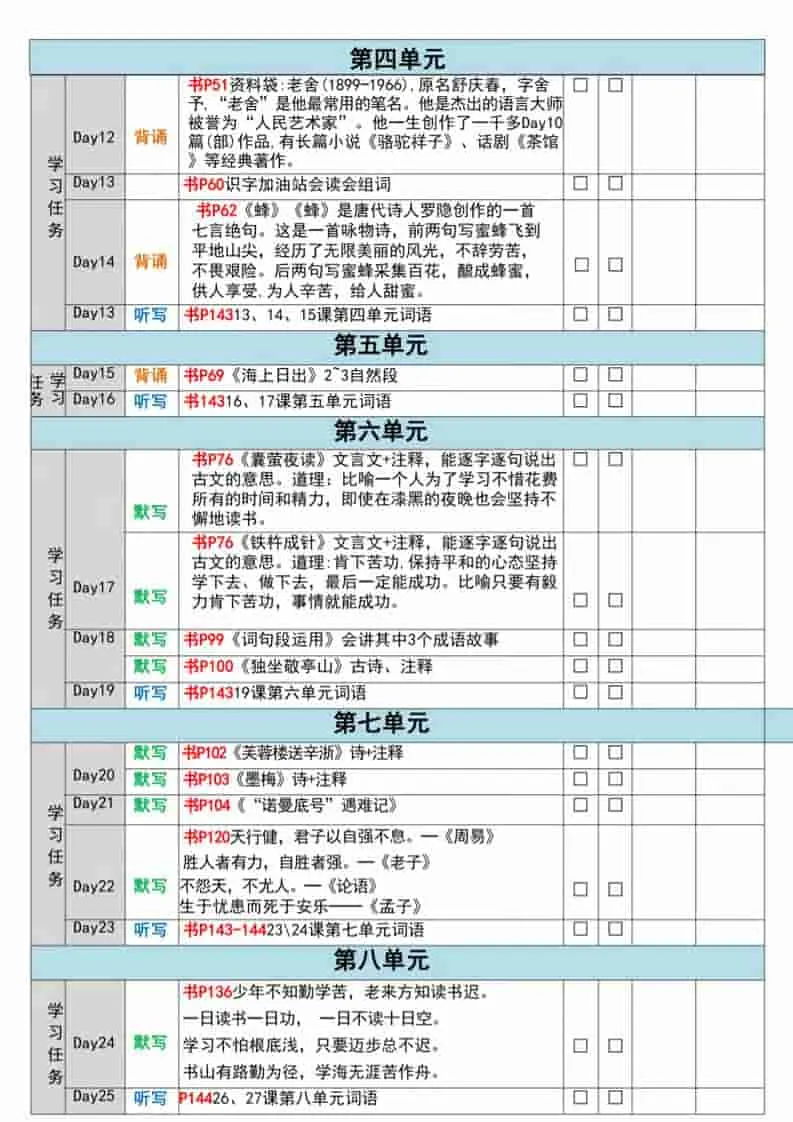 四年级下语文期末复习重点知识清单