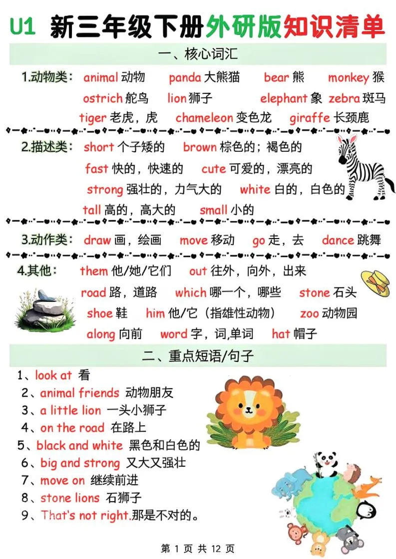 三年级下英语知识清单《外研版（三起）》-方舟智库
