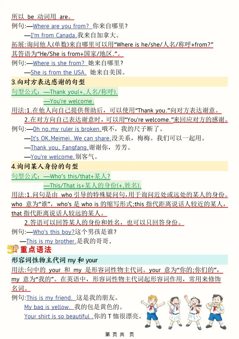 三年级下英语1-6单元考点知识清单《人教版PEP》