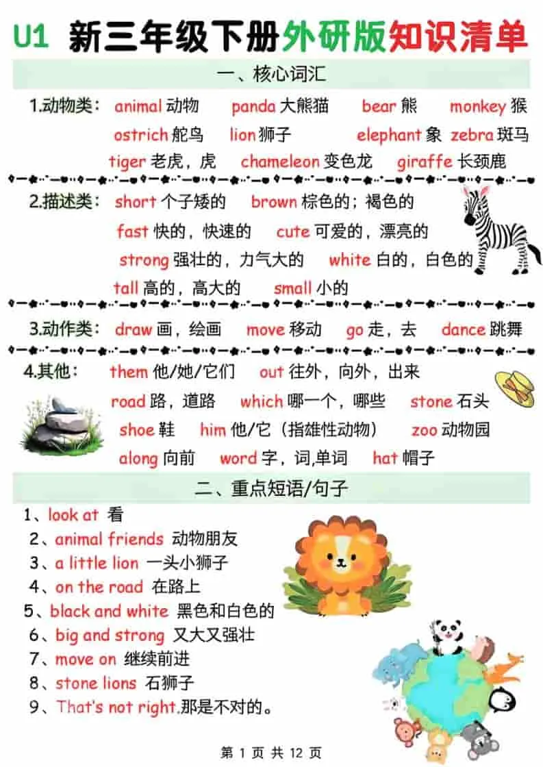 三年级下英语Unit1-6知识清单《外研版（三起）》-方舟智库