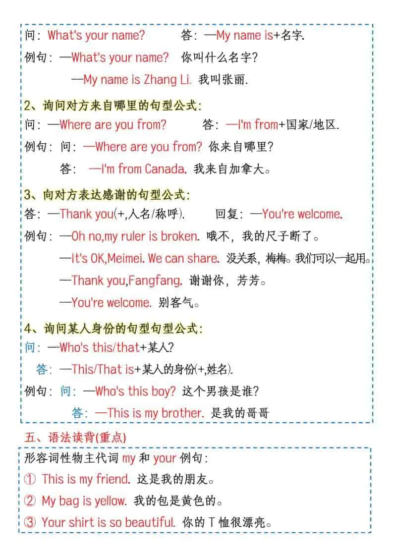 三年级下英语1-6单元知识点总结《人教版PEP》