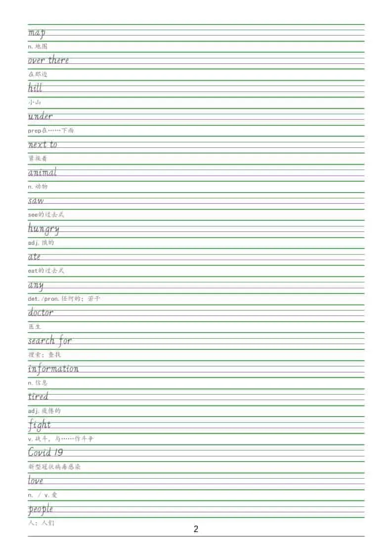 五年级下英语手写体字帖《闽教版》