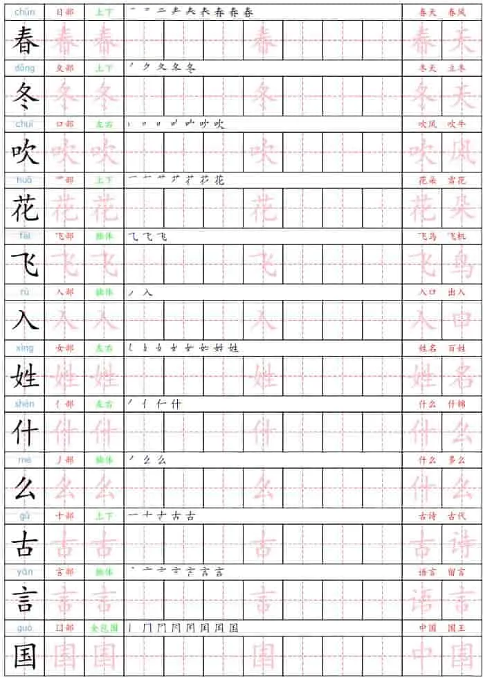 一年级下语文生字练字贴-方舟智库