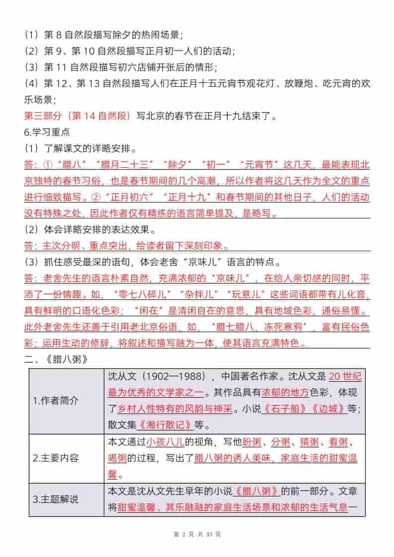 六年级下语文全册知识点精讲33页