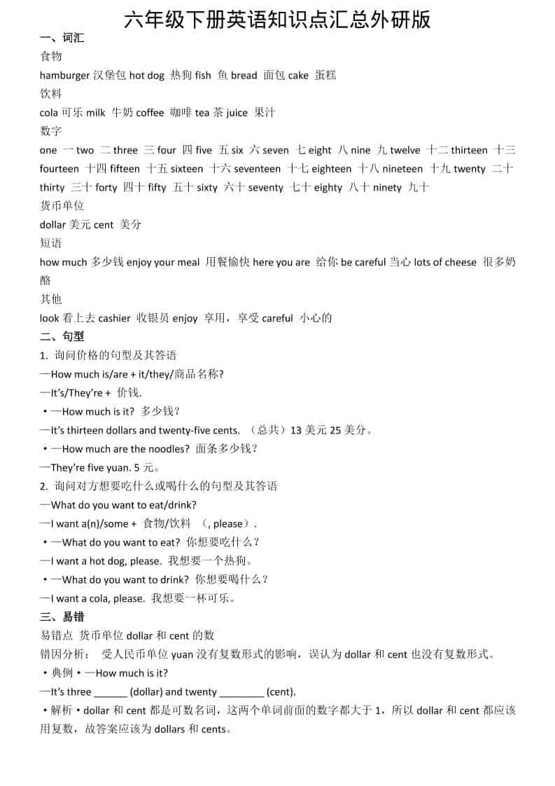 六年级下英语知识点汇总《外研版》-方舟智库