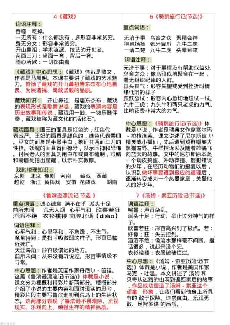 六年级下语文全册最新课课贴