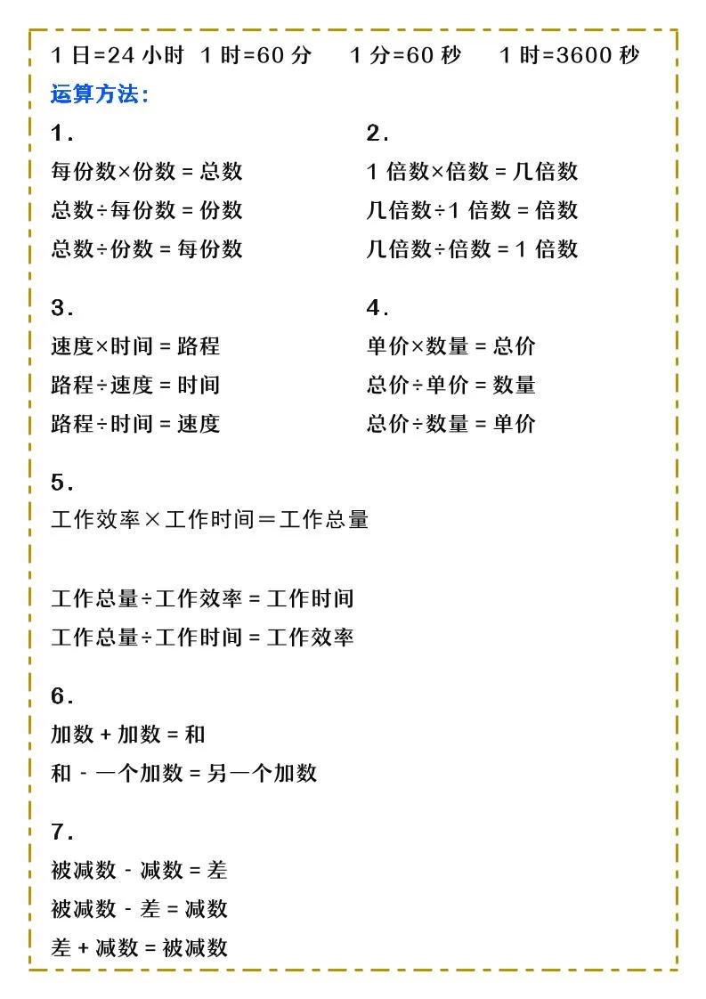 三年级下数学必背公式汇总《人教版》