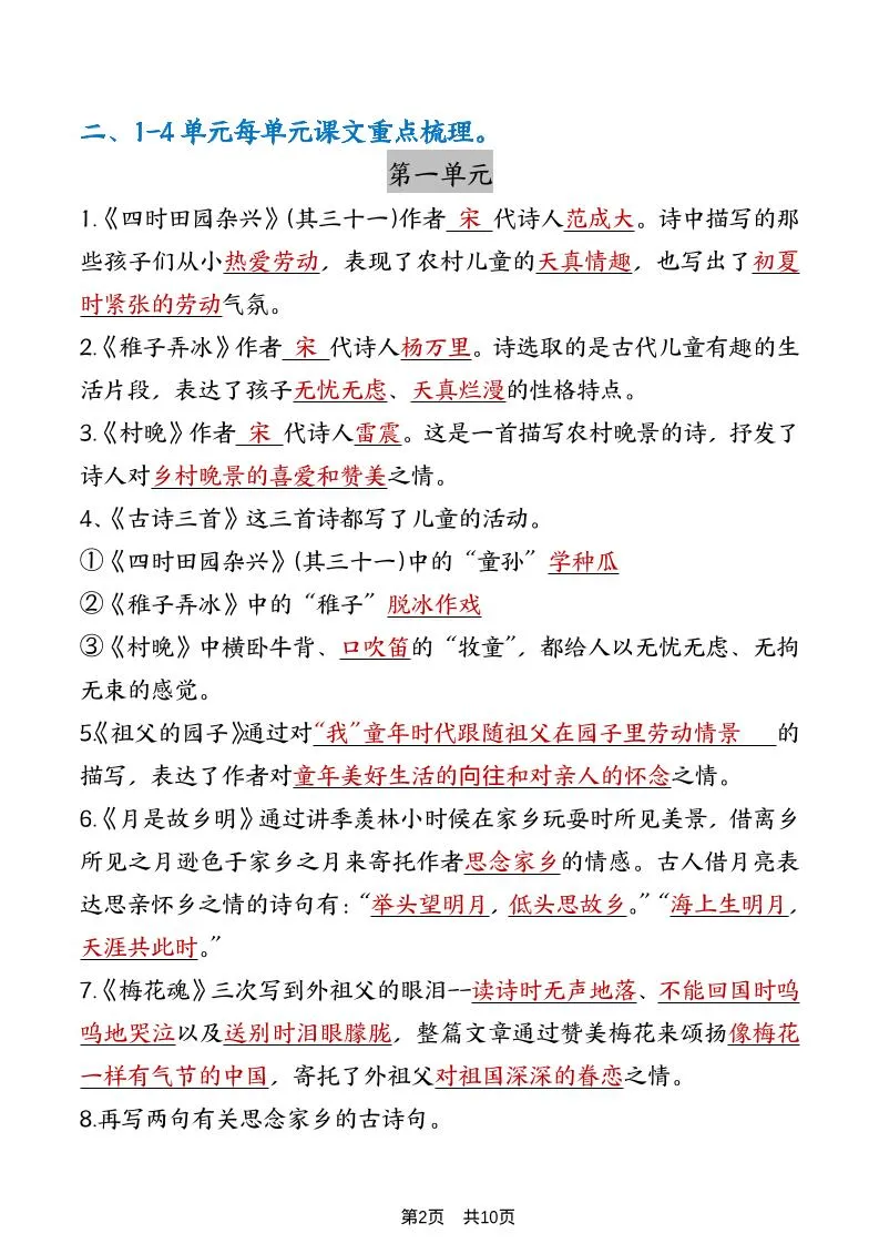 五年级下语文期中复习重点知识点汇总1