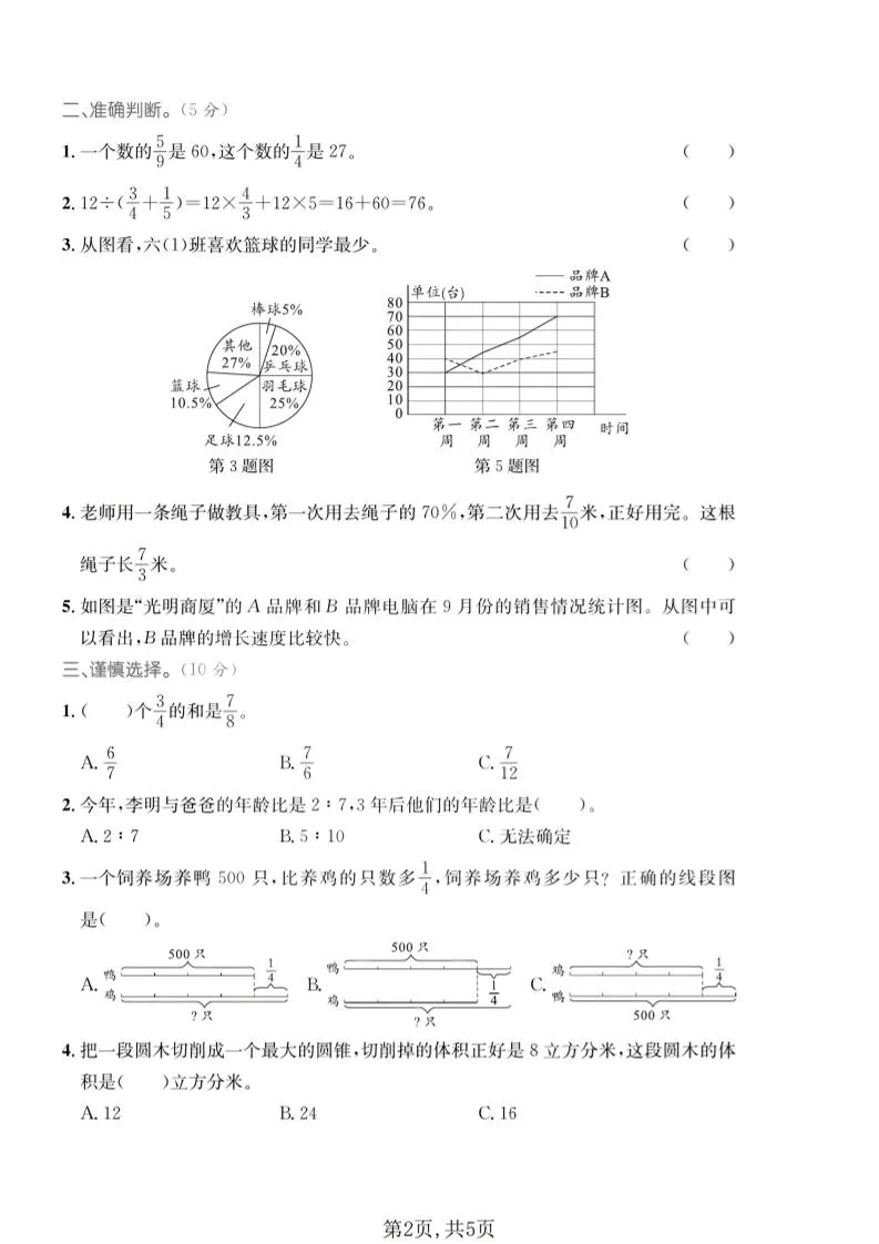 五年级下数学策略与方程专项测试卷《青岛五四版》