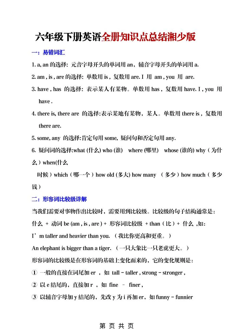 六年级下英语全册知识点总结《湘少版》-方舟智库