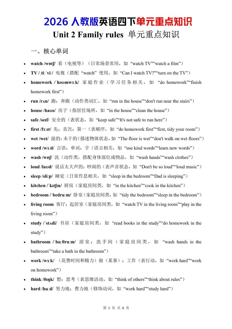 四年级下英语Unit2重点知识汇总《人教版PEP》-方舟智库