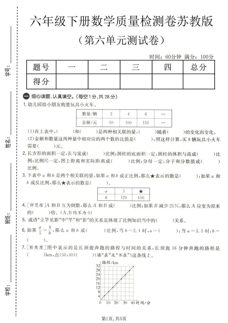 六年级下数学第六单元质量检测卷1《苏教版》-方舟智库
