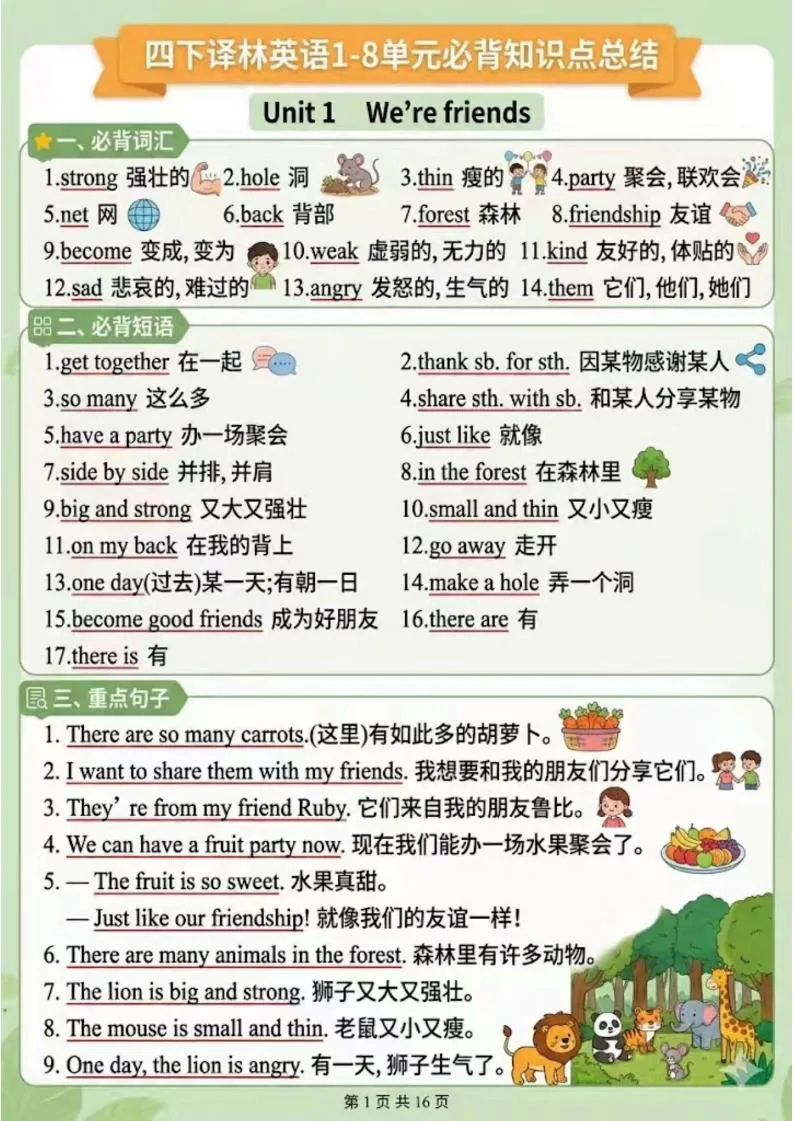 四年级下英语1-8单元知识点汇总《译林版》-方舟智库