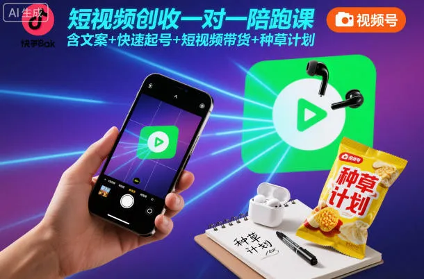 短视频创收一对一陪跑课，含文案+快速起号+短视频带货+种草计划-奇点库