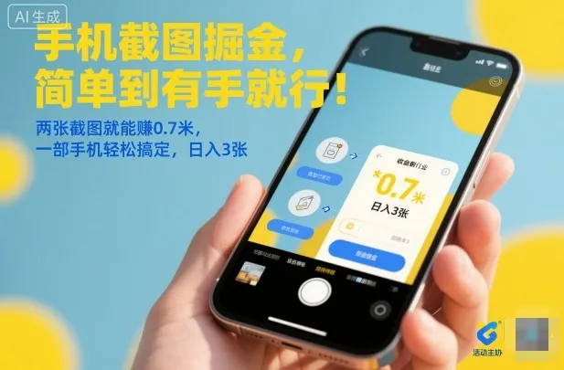 手机截图掘金，简单到有手就行！两张截图就能賺0.7米，一部手机轻松搞定，日入3张【揭秘】-奇点库
