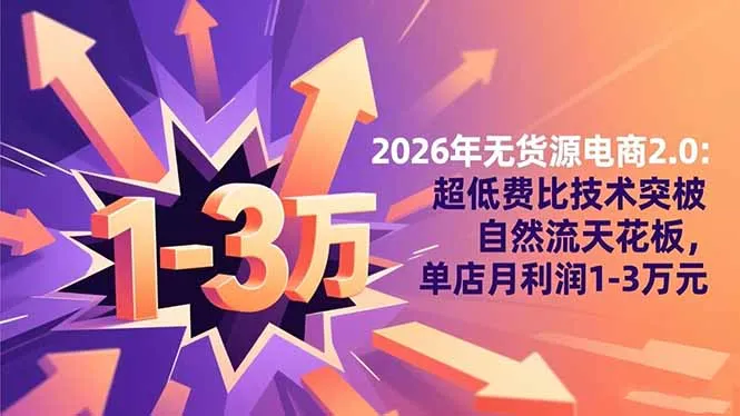 2026年无货源电商2.0【更新】：超低费比技术突破自然流天花板，单店月利润1-3万元-奇点库