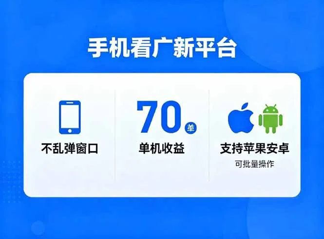 看广新平台，不乱弹窗口，单机做到了70加，支持苹果和安卓可批量，做到了日入1万+-奇点库