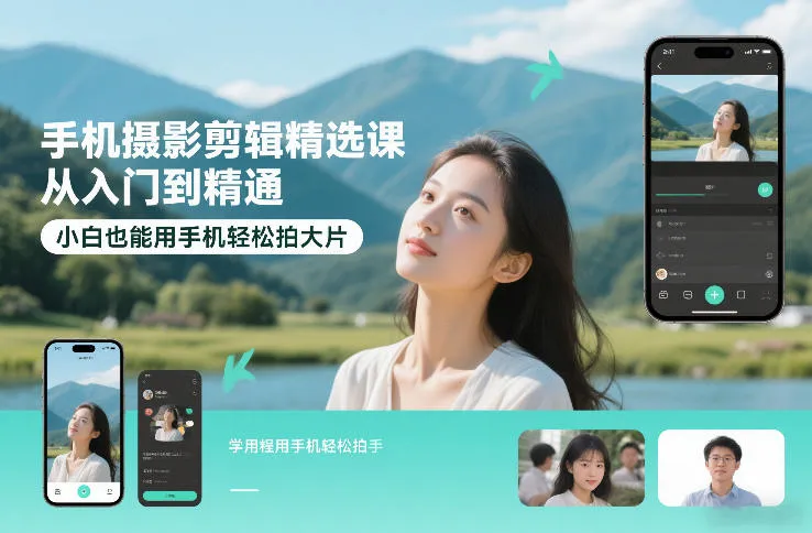 手机摄影剪辑精选课，从入门到精通，小白也能用手机轻松拍大片-奇点库资源网