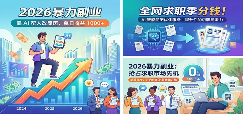 2026暴力副业:靠AI帮人改简历,单日收益1000+,全网求职季分钱-奇点库资源网