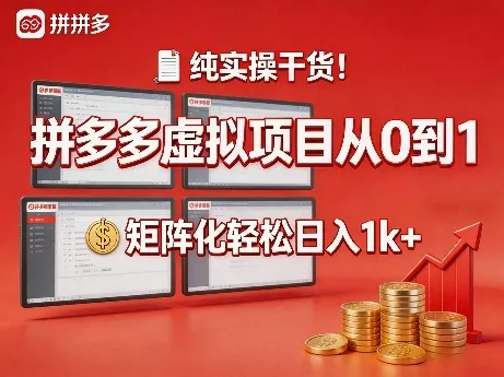 纯实操干货！拼多多虚拟项目从0到1，矩阵化轻松日入1k+【揭秘】-奇点库资源网