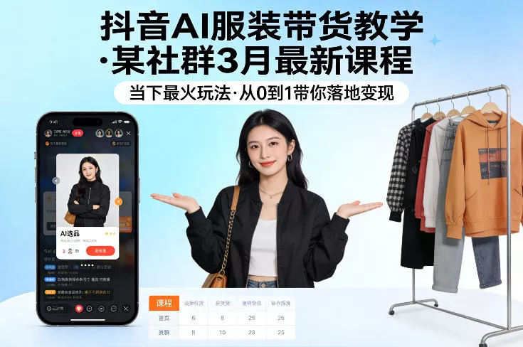 抖音AI服装带货教学，某社群3月最新课程，当下最火玩法，从0到1带你落地变现-奇点库资源网