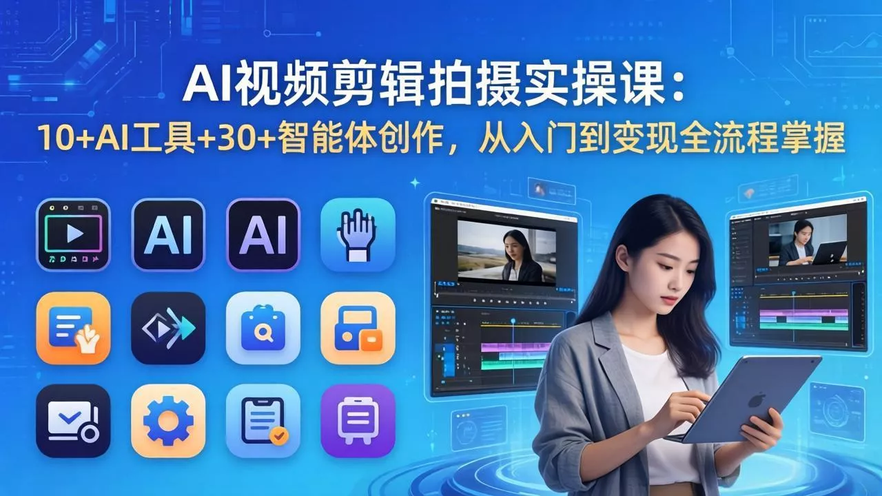 AI 视频剪辑拍摄实操课:10+AI工具+30+智能体创作,从入门到变现全流程掌握-奇点库资源网