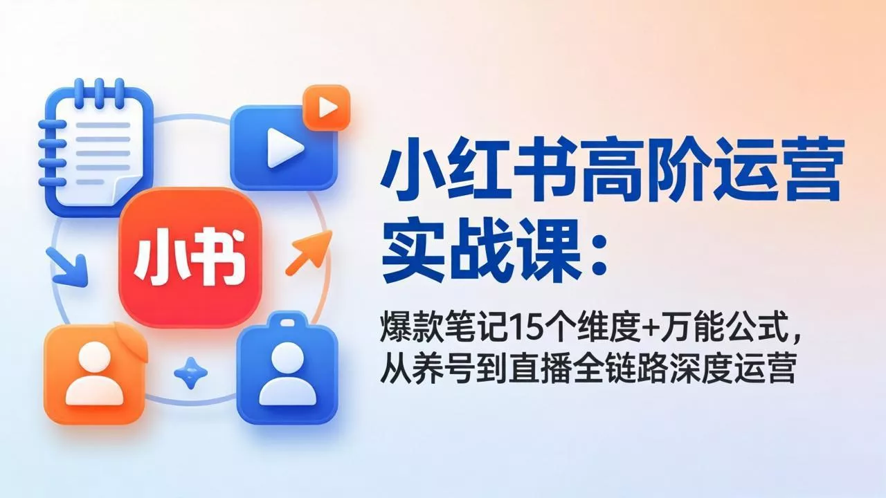 小红书高阶运营实战课：爆款笔记15个维度+万能公式，从养号到直播全链路深度运营-奇点库资源网