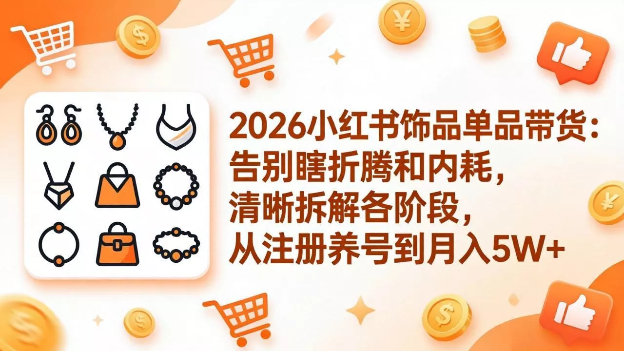 2026小红书饰品单品带货：告别瞎折腾和内耗，清晰拆解各阶段，从注册养号到月入5W+-奇点库资源网