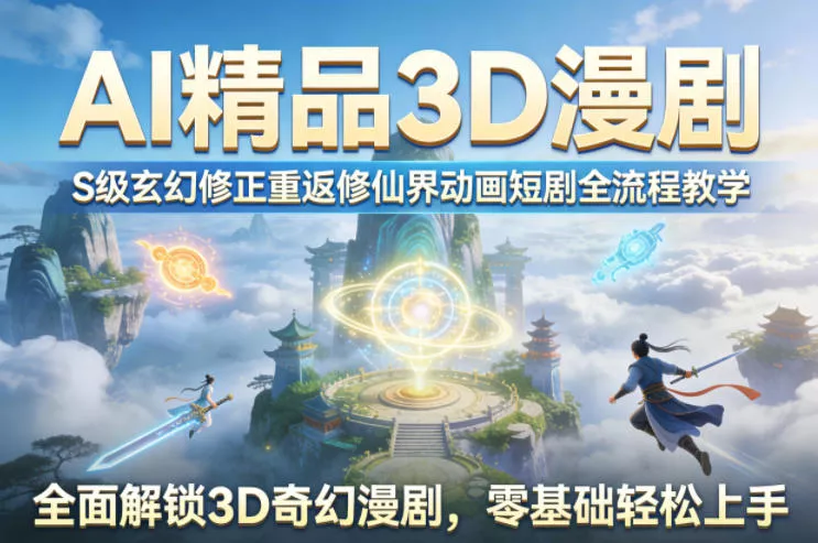 AI精品3D漫剧S级玄幻修正重返修仙界动画短剧全流程教学，全面解锁3D奇幻漫剧，零基础轻松上手-奇点库资源网