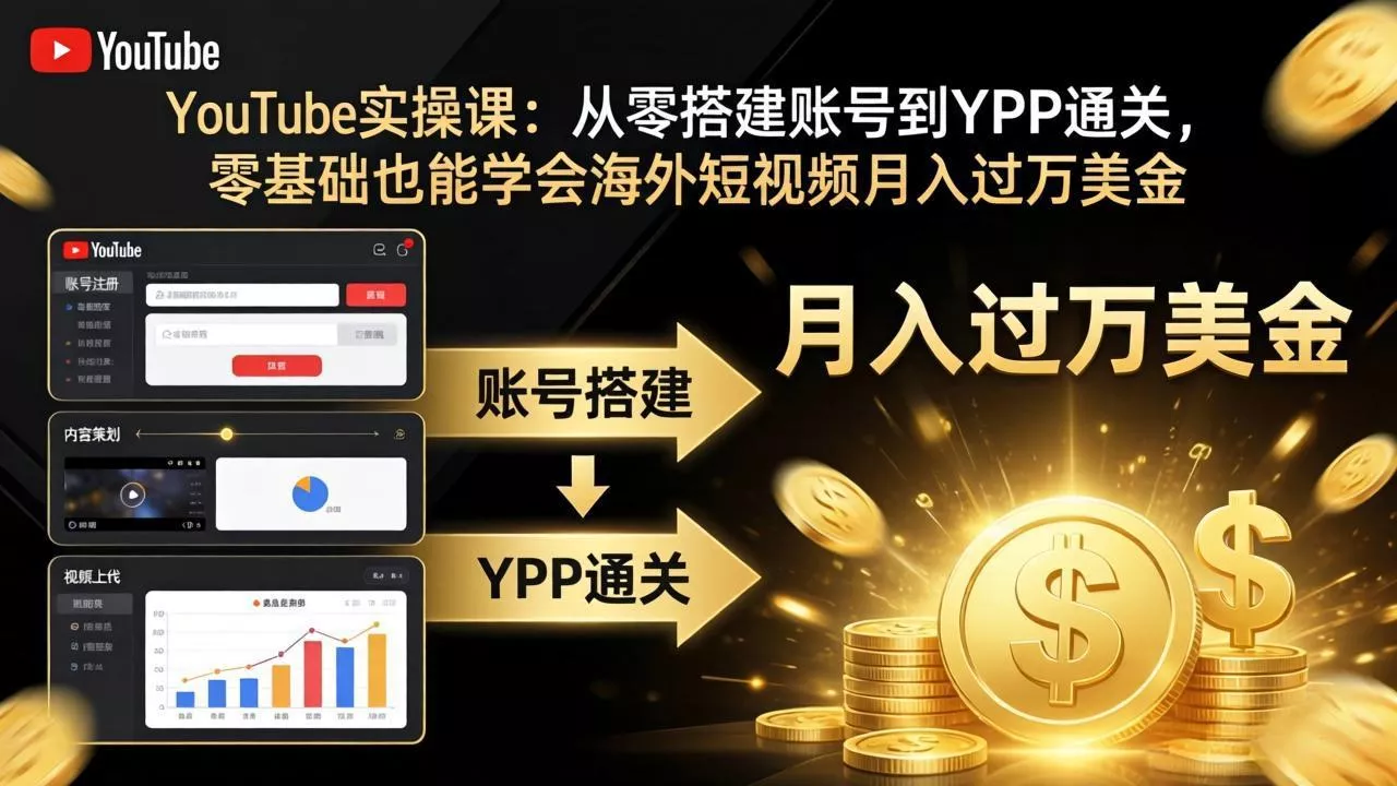 YouTube实操课：从零搭建账号到YPP通关，零基础也能学会海外短视频月入过万美金-奇点库资源网