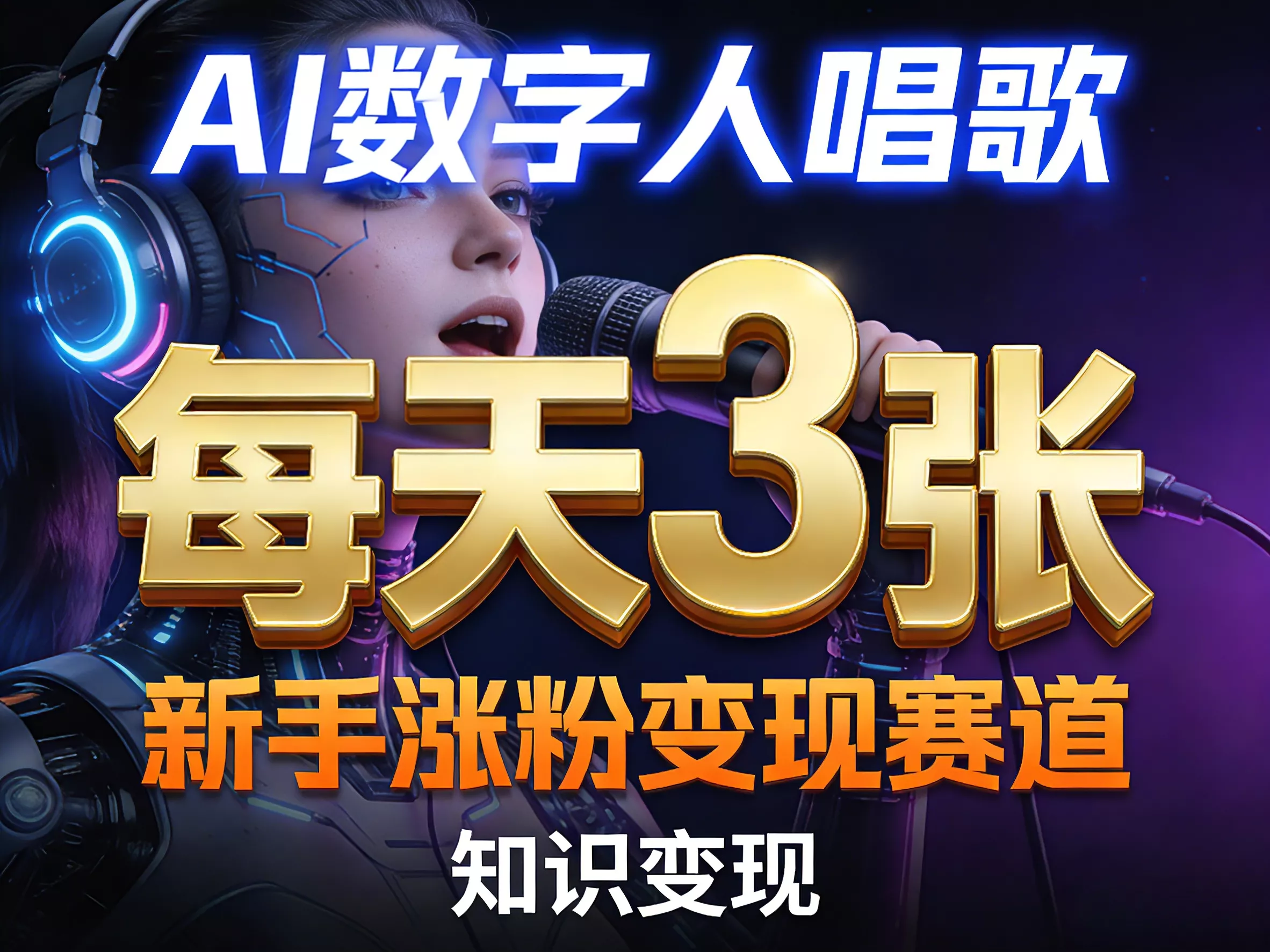 AI数字人唱歌,新手涨粉变现赛道,每天3张和知识付费,副业必备-奇点库资源网