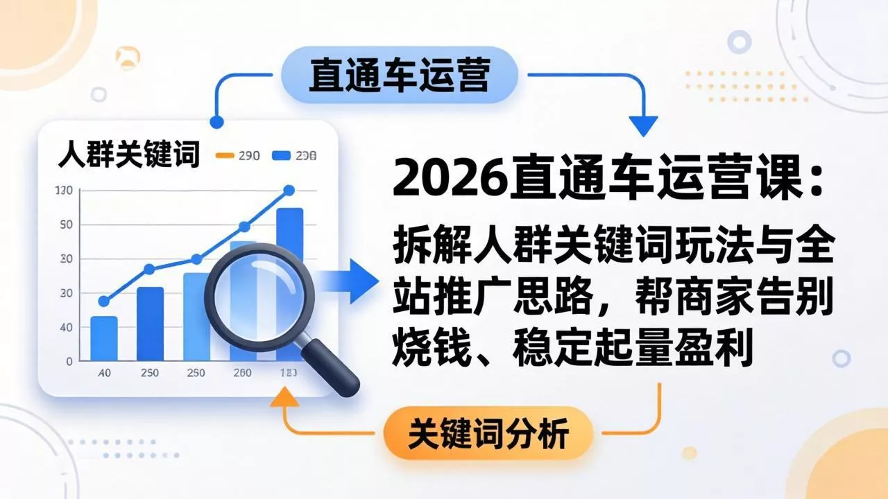 2026直通车运营课：拆解人群关键词玩法与全站推广思路，帮商家告别烧钱、稳定起量盈利-奇点资源库