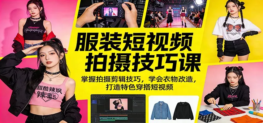 服装短视频拍摄技巧课：掌握拍摄剪辑技巧，学会衣物改造，打造特色穿搭短视频-奇点资源库