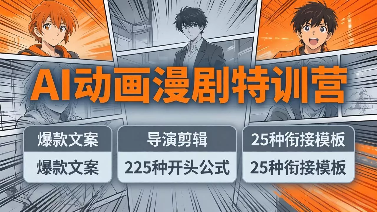 AI动画漫剧特训营：爆款文案+导演剪辑：225种开头公式+25种衔接模板，两小时剪电影级大片-奇点资源库