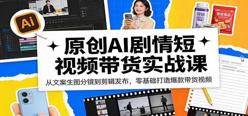 原创AI剧情短视频带货实战课：从文案生图分镜到剪辑发布，零基础打造爆款带货视频-奇点库
