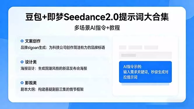 豆包+即梦Seedance2.0提示词大合集：多场景AI指令+教程，解锁文案、设计、影视高效创作-奇点库